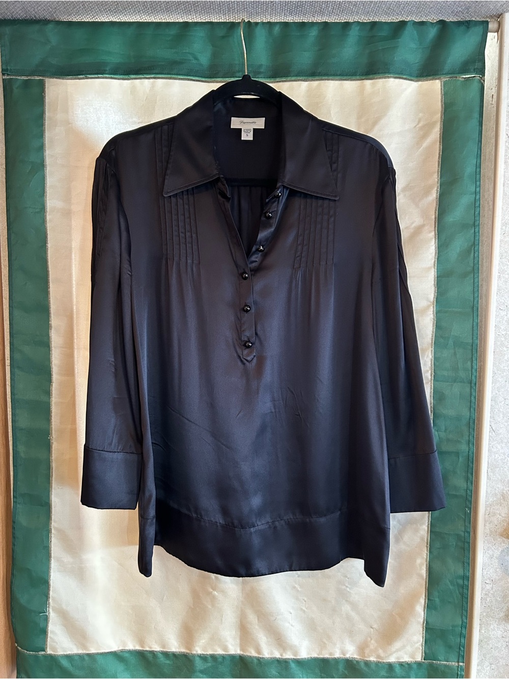 Façonnable - Black Silk Pintuck Button-Front Blouse